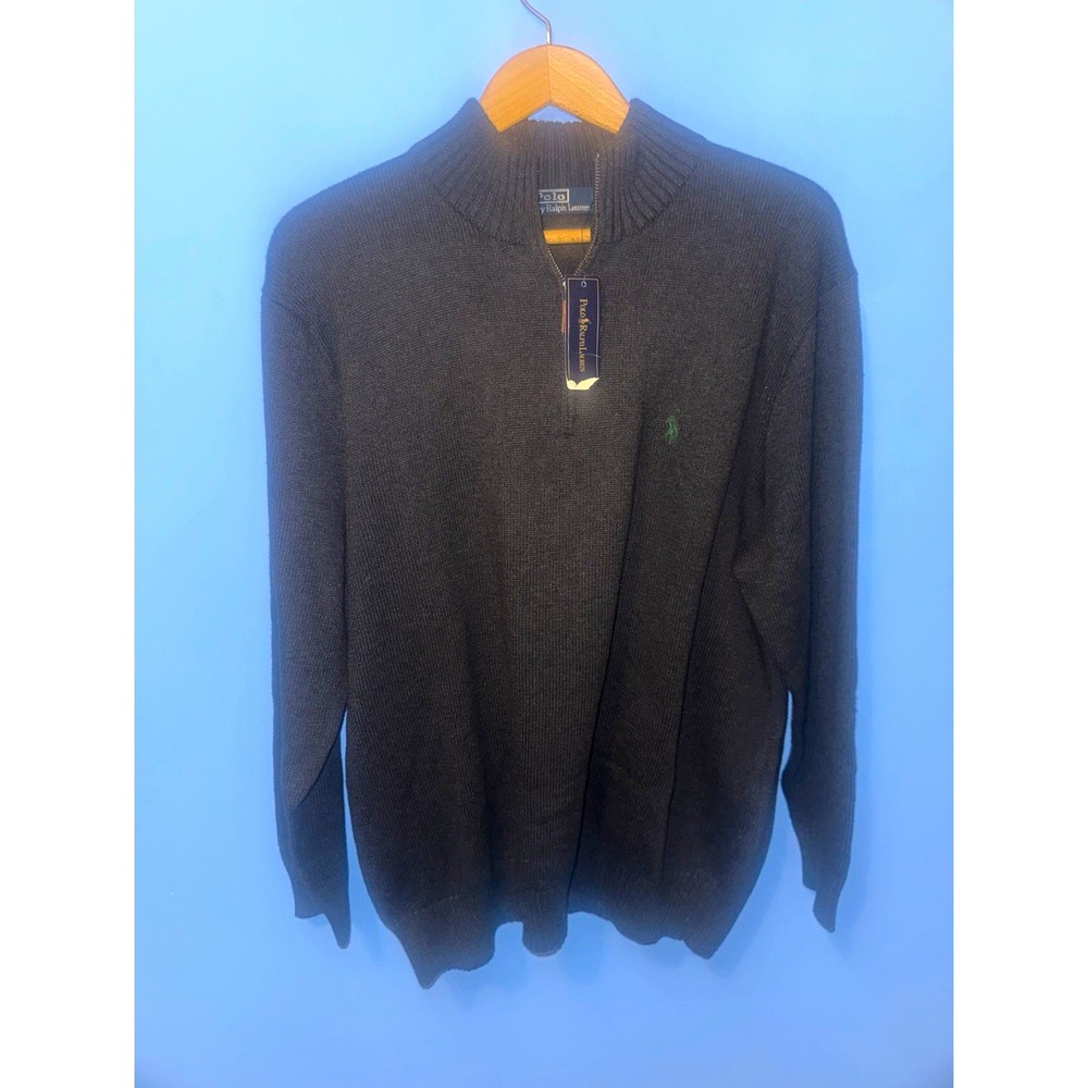 Polo by Ralph Lauren Men's Black Mock Neck Cotton Knit 1/4 Zip Sweater 2XB